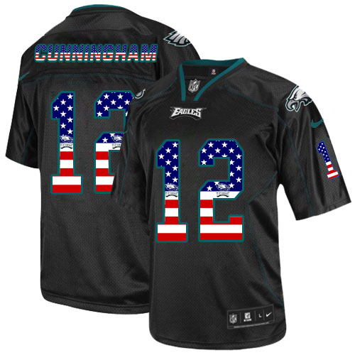 Men's Elite Randall Cunningham Nike Jersey Black - #12 USA Flag Fashion NFL Philadelphia Eagles